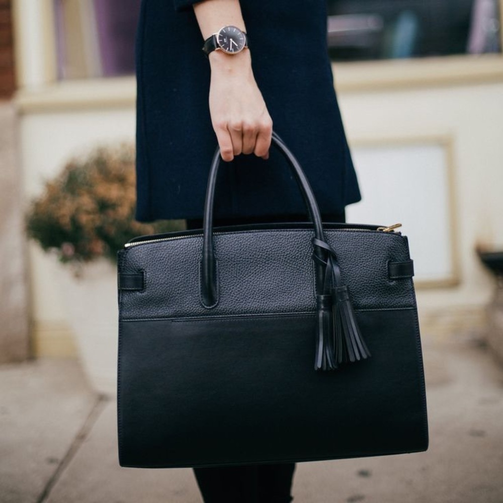 Cuyana Black Leather Work Satchel
